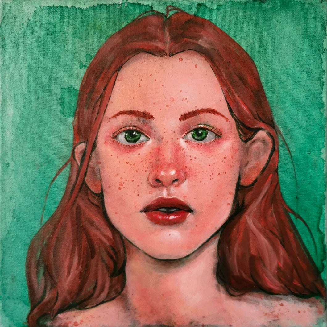 GREEN EYED GIRL - Acrylic Portrait Painting - Original Canvas Artwork