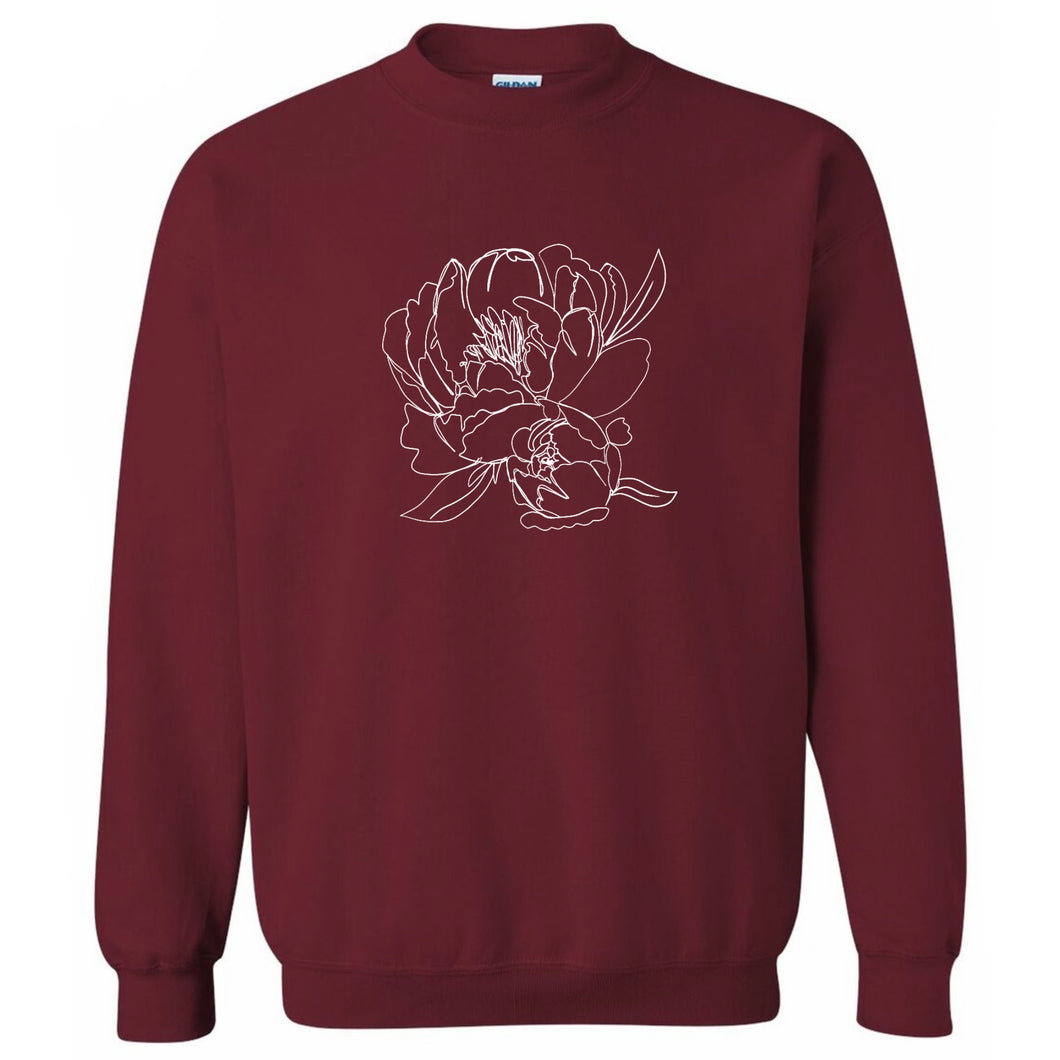 Custom Screenprinted Crew Neck Sweater - PEONY BLOOMS Design